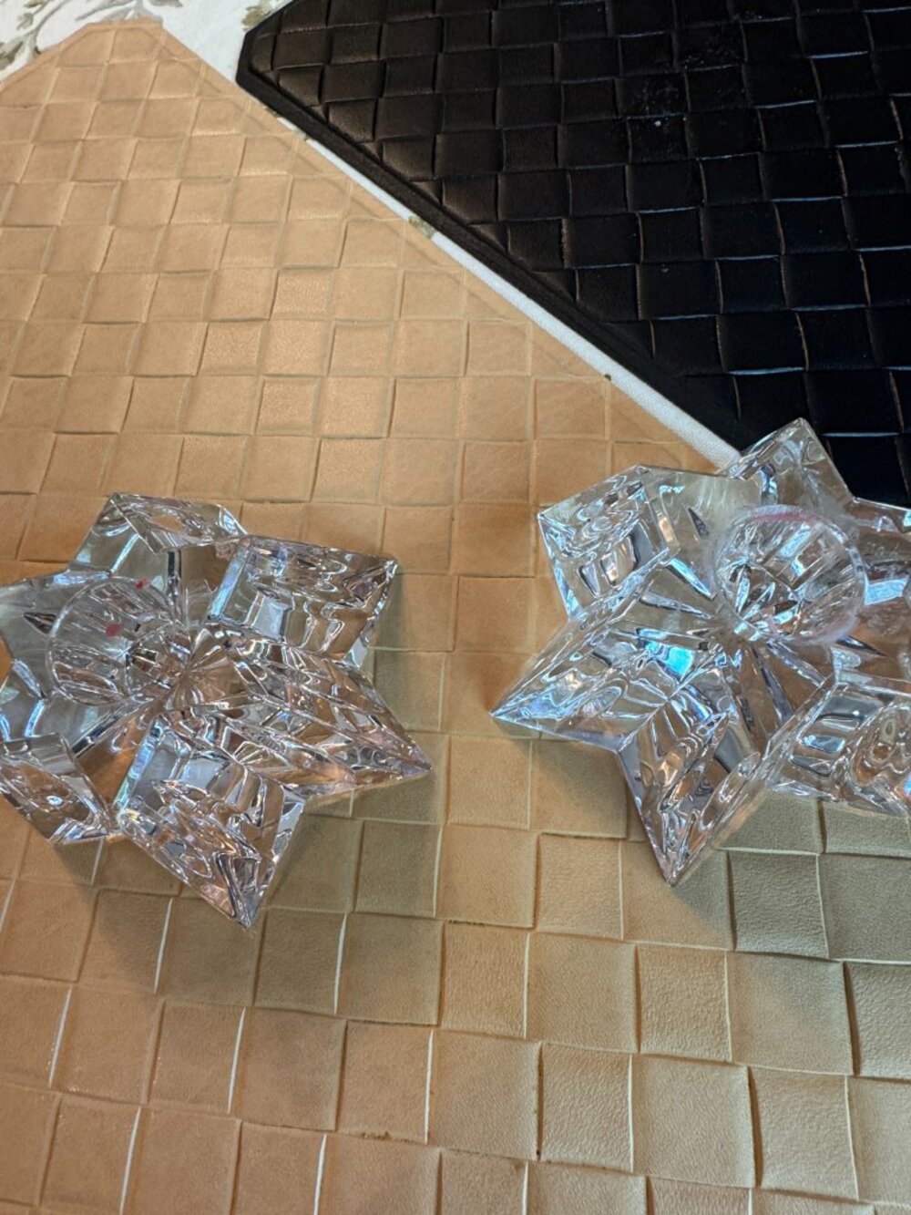Set of 2 Waterford Star Crystal 2" Taper Candle Holders 2" High Signed